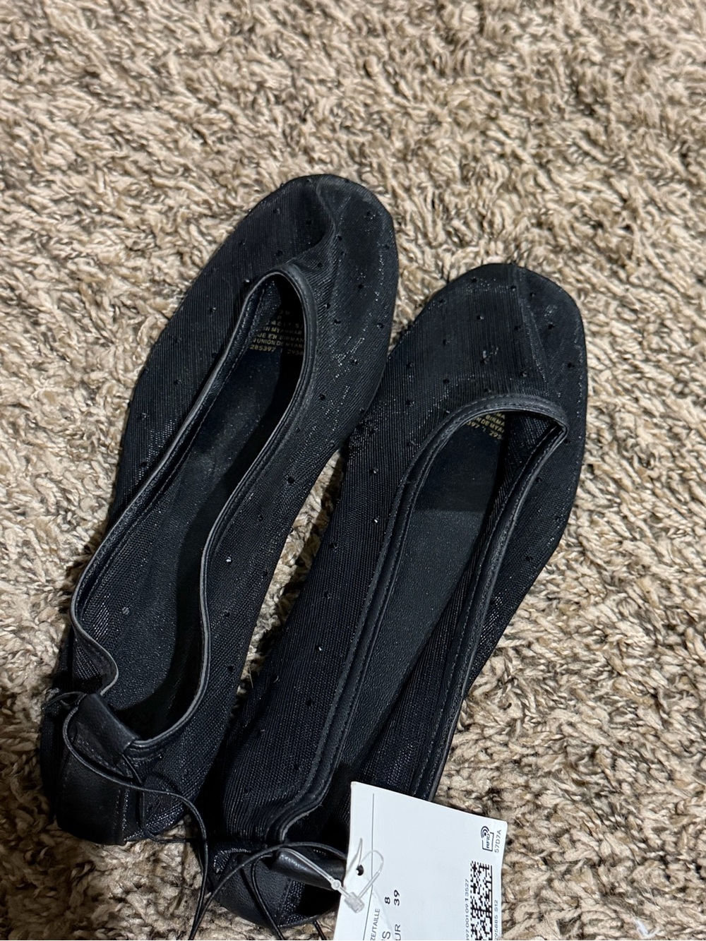 Black Women's Mesh Ballet Flats with Subtle Dot Texture